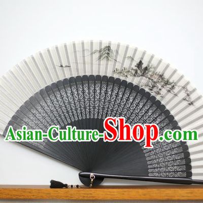 Chinese Handmade Ink Painting Landscape Silk Fans Classical Accordion Traditional Folding Fans for Women