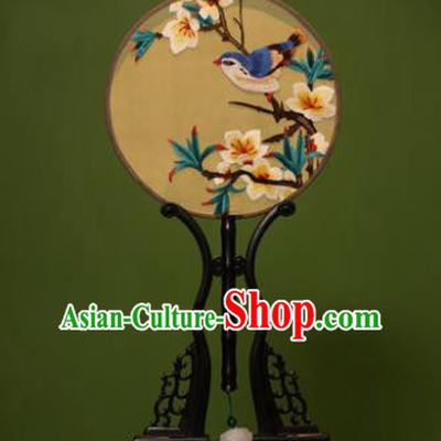 Handmade Chinese Traditional Double Side Silk Round Fan Classical Embroidered White Peach Blossom Palace Fans for Women