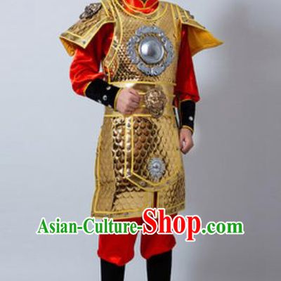 Chinese Ancient Drama Costume Han Dynasty General Golden Helmet and Armour Complete Set for Men