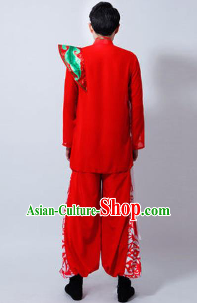 Chinese Folk Dance Red Costume Classical Dance Drum Dance Clothing for Men Chinese Folk Dance Red Costume Classical Dance Drum Dance Clothing for Men