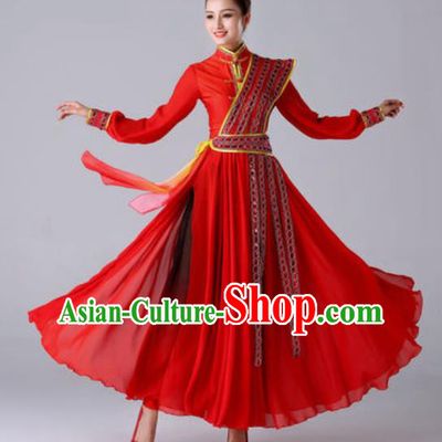 Chinese Traditional Umbrella Dance Red Costume Classical Dance Stage Performance Dress for Women