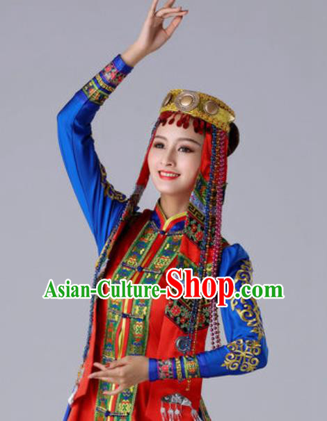 Chinese Traditional Ethnic Princess Costume Mongolian Nationality Folk Dance Blue Dress for Women Chinese Traditional Ethnic Princess Costume Mongolian Nationality Folk Dance Blue Dress for Women