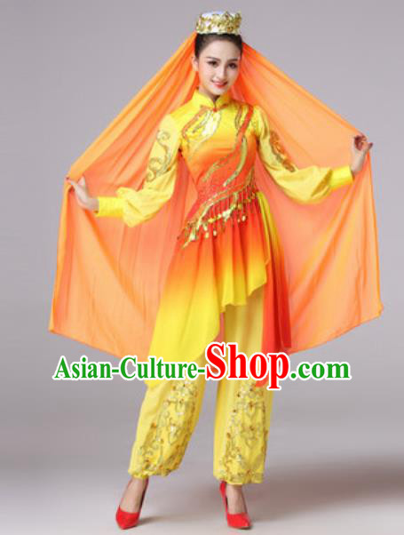 Chinese Traditional Ethnic Princess Costume Uyghur Nationality Folk Dance Yellow Clothing for Women Chinese Traditional Ethnic Princess Costume Uyghur Nationality Folk Dance Yellow Clothing for Women