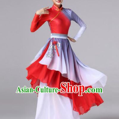 Chinese Traditional Fan Dance Costume Classical Dance Stage Performance Red Dress for Women