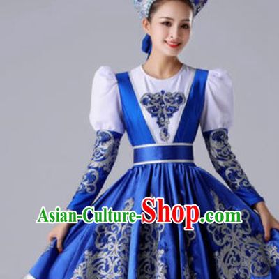 Top Grade Europe Court Dance Costume Russia National Stage Performance Royalblue Dress for Women