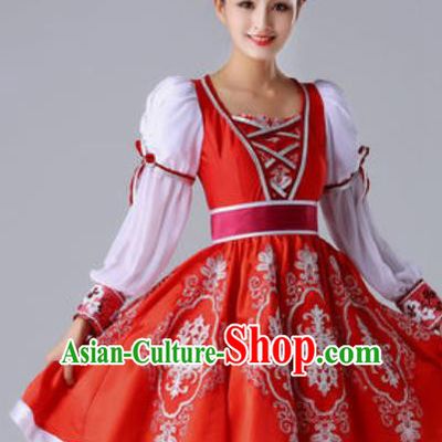 Top Grade Europe Court Dance Costume Russia National Stage Performance Red Dress for Women