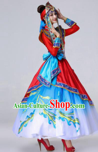 Chinese Traditional Ethnic Costume Mongolian Nationality Princess Folk Dance Red Dress for Women Chinese Traditional Ethnic Costume Mongolian Nationality Princess Folk Dance Red Dress for Women