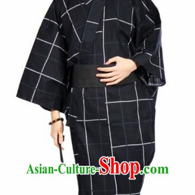 Japanese Traditional Handmade Black Kimono Asian Japan Yukata Costume for Men