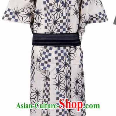 Japanese Traditional Samurai Printing White Kimono Asian Japan Handmade Warrior Yukata Costume for Men