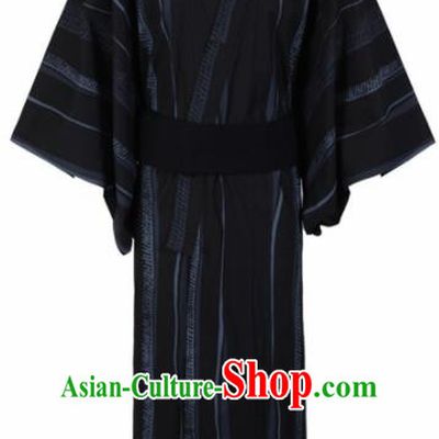 Japanese Traditional Samurai Black Kimono Robe Asian Japan Handmade Warrior Yukata Costume for Men