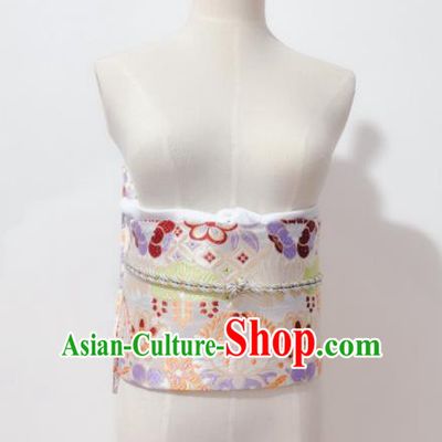 Japanese Traditional Handmade White Kimono Belts Asian Japan Geisha Yukata Waistband for Women