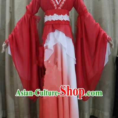 Chinese Traditional Cosplay Swordswoman Costume Ancient Peri Princess Red Hanfu Dress for Women