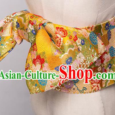Japanese Traditional Handmade Kimono Belts Asian Japan Geisha Yukata Golden Brocade Waistband for Women