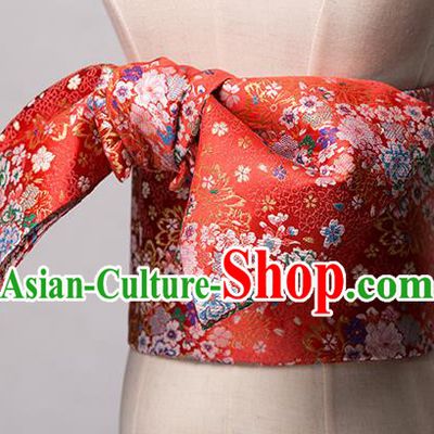 Japanese Traditional Handmade Kimono Embroidered Belts Asian Japan Geisha Yukata Red Brocade Waistband for Women