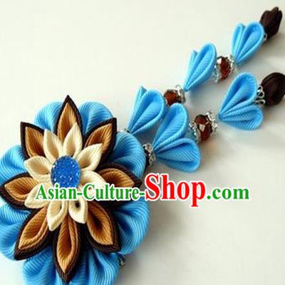 Japanese Traditional Kimono Blue Flower Hair Claw Handmade Japan Geisha Hair Accessories for Women