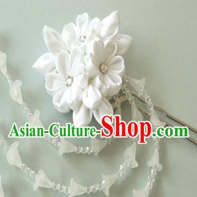 Japanese Traditional Kimono White Sakura Tassel Hairpins Handmade Japan Geisha Hair Accessories for Women