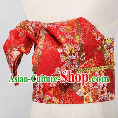 Japanese Traditional Handmade Kimono Red Brocade Embroidered Belts Asian Japan Geisha Yukata Waistband for Women