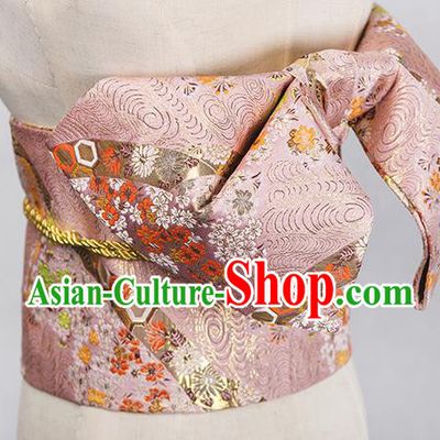 Japanese Traditional Handmade Kimono Pink Brocade Embroidered Belts Asian Japan Geisha Yukata Waistband for Women