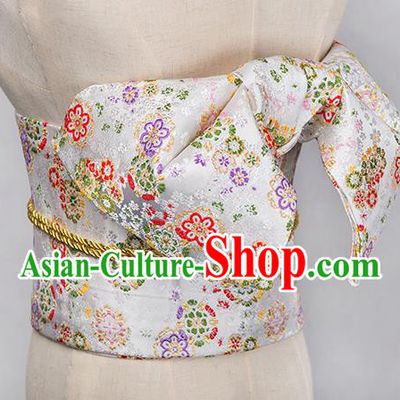 Japanese Traditional Handmade Kimono White Brocade Embroidered Belts Asian Japan Geisha Yukata Waistband for Women