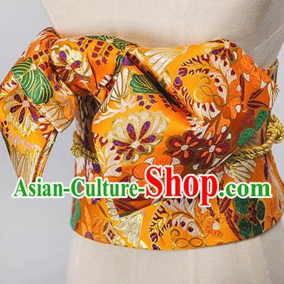 Japanese Traditional Kimono Golden Brocade Embroidered Belts Asian Handmade Japan Geisha Yukata Waistband for Women
