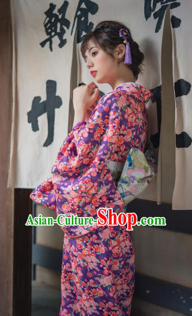 Handmade Japanese Traditional Costume Purple Furisode Kimono Dress Asian Japan Yukata for Women Handmade Japanese Traditional Costume Purple Furisode Kimono Dress Asian Japan Yukata for Women