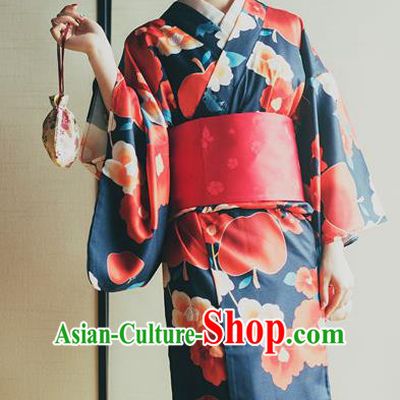Japanese Traditional Costume Printing Furisode Kimono Dress Asian Japan Yukata for Women
