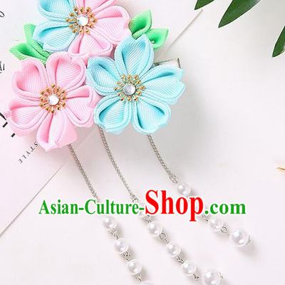 Japanese Traditional Kimono Hair Accessories Handmade Japan Geisha Sakura Tassel Hair Claw for Women