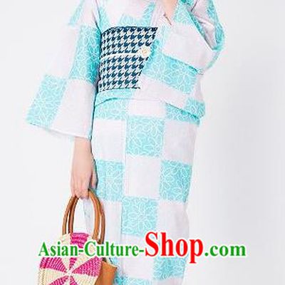 Japanese Traditional Costume Geisha Blue Furisode Kimono Asian Japan Yukata Dress for Women
