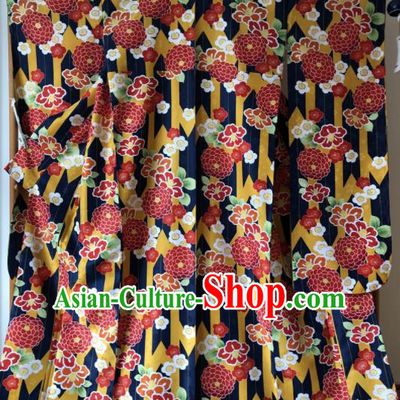 Japanese Traditional Costume Geisha Printing Chrysanthemum Furisode Kimono Asian Japan Yukata Dress for Women