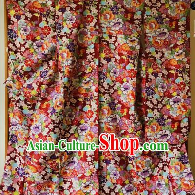 Japanese Traditional Costume Geisha Printing Red Furisode Kimono Asian Japan Yukata Dress for Women