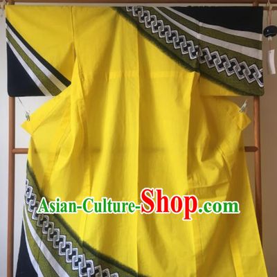 Japanese Traditional Costume Geisha Yellow Furisode Kimono Asian Japan Yukata Dress for Women