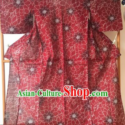 Japanese Traditional Costume Geisha Red Veil Furisode Kimono Asian Japan Yukata Dress for Women