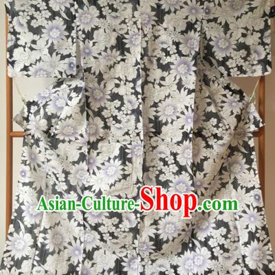 Japanese Traditional Costume Geisha Printing Sunflower Furisode Kimono Asian Japan Yukata Dress for Women