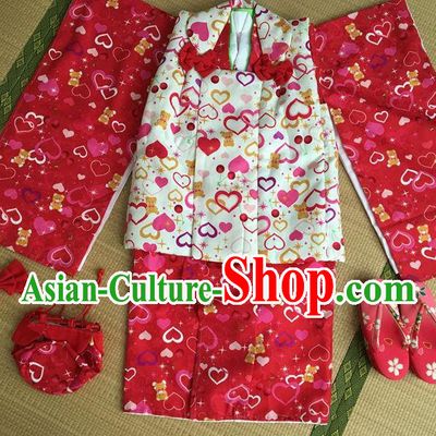 Japanese Traditional Handmade Red Kimono Dress Asian Japan Girls Yukata Costume for Kids