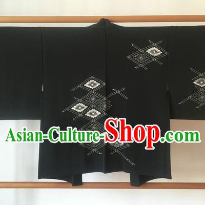 Traditional Japanese Samurai Kimono Black Haori Coat Asian Japan Handmade Warrior Yukata Costume for Men