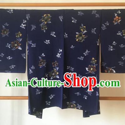 Traditional Japanese Samurai Kimono Printing Navy Haori Coat Asian Japan Handmade Warrior Yukata Costume for Men