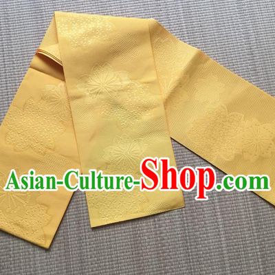 Japanese Traditional Court Yukata Classical Sakura Pattern Yellow Brocade Belts Asian Handmade Japan Geisha Kimono Waistband for Women