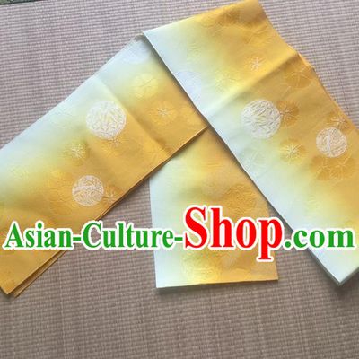 Japanese Traditional Court Yukata Classical Pattern Yellow Brocade Belts Asian Handmade Japan Geisha Kimono Waistband for Women