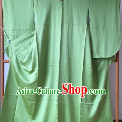 Japanese Traditional Costume Okuni Green Furisode Kimono Asian Japan Geisha Yukata Dress for Women
