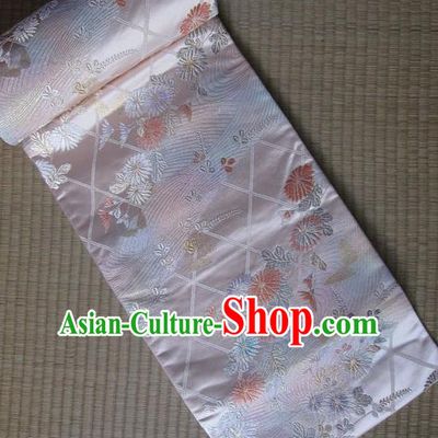 Japanese Traditional Court Yukata Embroidered Pink Belts Asian Handmade Japan Geisha Kimono Brocade Waistband for Women