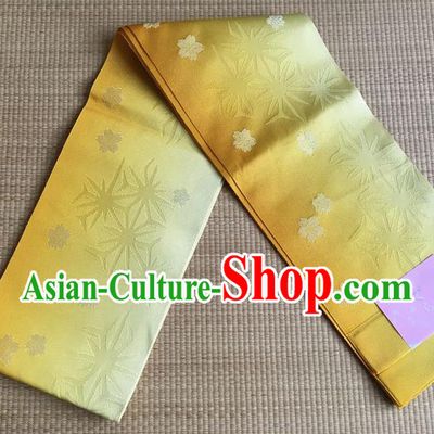 Japanese Traditional Court Yukata Classical Snowflake Pattern Golden Brocade Belts Asian Handmade Japan Geisha Kimono Waistband for Women