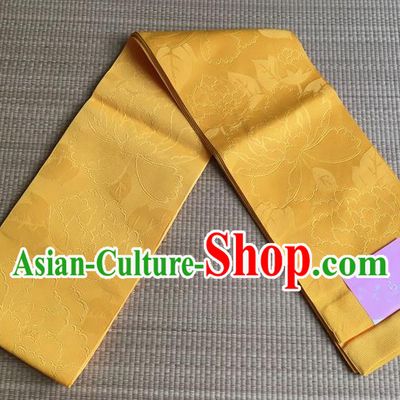 Japanese Traditional Court Yukata Classical Pattern Golden Brocade Belts Asian Handmade Japan Geisha Kimono Waistband for Women