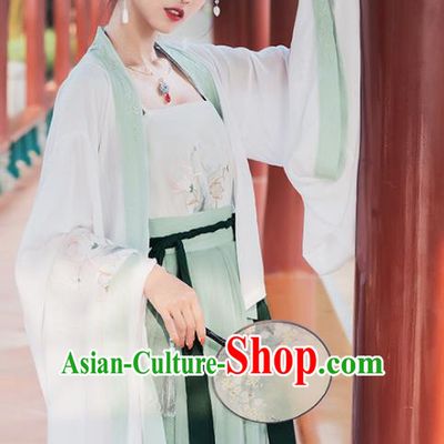 Chinese Traditional Embroidered Hanfu Dress Ancient Song Dynasty Young Lady Historical Costume for Women