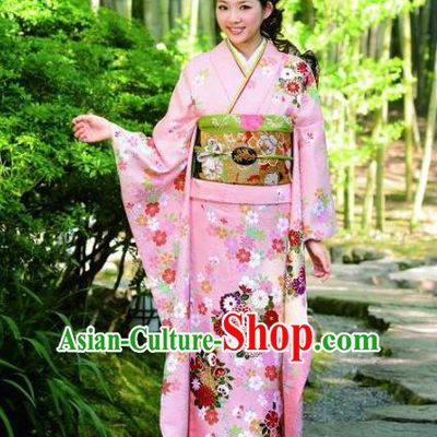 Japanese Traditional Printing Iromuji Pink Furisode Kimono Asian Japan Costume Geisha Yukata Dress for Women