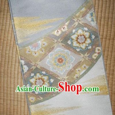 Japanese Traditional Yukata Embroidered Light Blue Belts Asian Japan Court Handmade Geisha Kimono Brocade Waistband for Women
