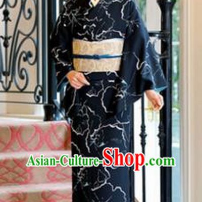 Japanese Traditional Black Furisode Kimono Asian Japan Costume Geisha Yukata Dress for Women