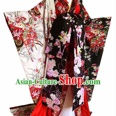 Japanese Traditional Court Courtesan Furisode Kimono Asian Japan Costume Geisha Yukata Dress for Women