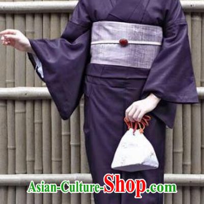 Japanese Traditional Deep Purple Kimono Asian Japan Costume Geisha Yukata Dress for Women