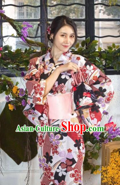 Japanese Traditional Printing Sakura Kimono Asian Japan Costume Geisha Yukata Dress for Women Japanese Traditional Printing Sakura Kimono Asian Japan Costume Geisha Yukata Dress for Women
