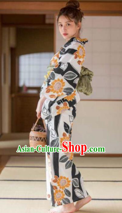Japanese Traditional Printing Sunflower Kimono Asian Japan Costume Geisha Yukata Dress for Women Japanese Traditional Printing Sunflower Kimono Asian Japan Costume Geisha Yukata Dress for Women
